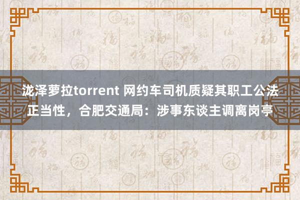 泷泽萝拉torrent 网约车司机质疑其职工公法正当性，合肥交通局：涉事东谈主调离岗亭