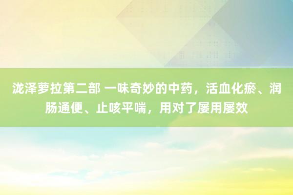 泷泽萝拉第二部 一味奇妙的中药，活血化瘀、润肠通便、止咳平喘，用对了屡用屡效