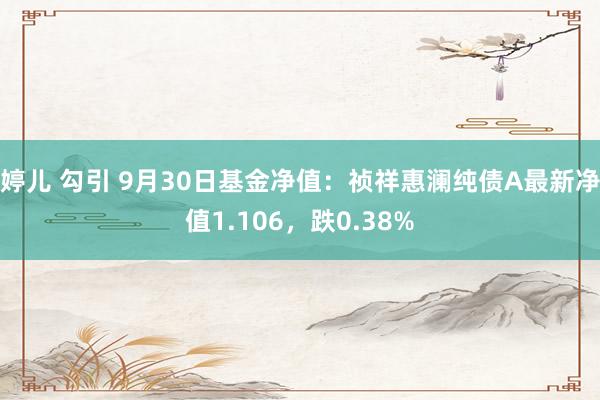 婷儿 勾引 9月30日基金净值：祯祥惠澜纯债A最新净值1.106，跌0.38%