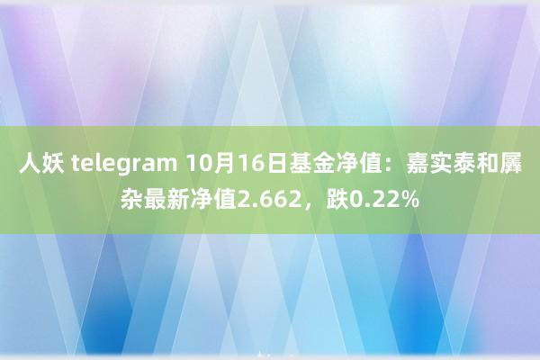 人妖 telegram 10月16日基金净值：嘉实泰和羼杂最新净值2.662，跌0.22%