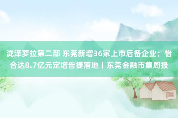 泷泽萝拉第二部 东莞新增36家上市后备企业；怡合达8.7亿元定增告捷落地丨东莞金融市集周报