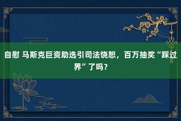 自慰 马斯克巨资助选引司法饶恕，百万抽奖“踩过界”了吗？