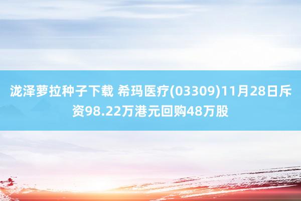 泷泽萝拉种子下载 希玛医疗(03309)11月28日斥资98.22万港元回购48万股