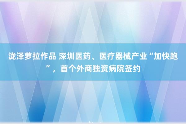 泷泽萝拉作品 深圳医药、医疗器械产业“加快跑”，首个外商独资病院签约