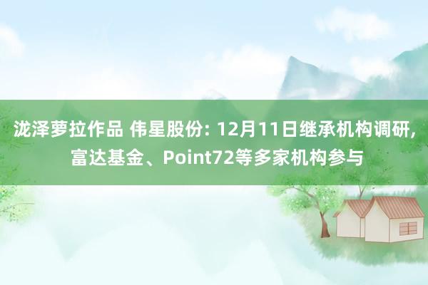 泷泽萝拉作品 伟星股份: 12月11日继承机构调研， 富达基金、Point72等多家机构参与