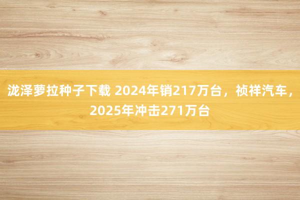 泷泽萝拉种子下载 2024年销217万台，祯祥汽车，2025年冲击271万台