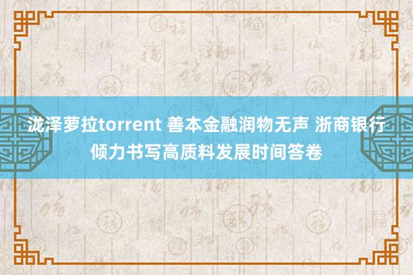 泷泽萝拉torrent 善本金融润物无声 浙商银行倾力书写高质料发展时间答卷