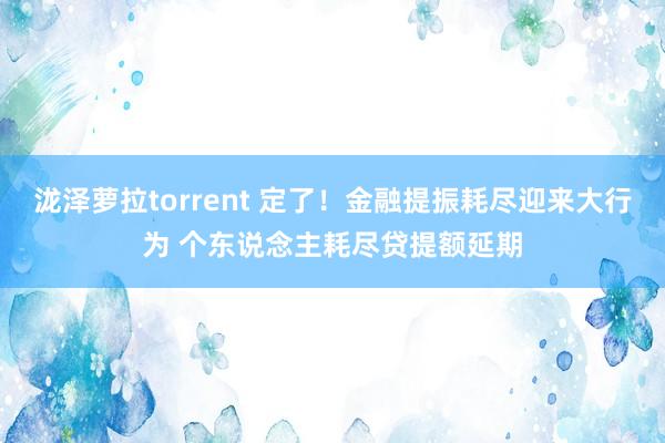 泷泽萝拉torrent 定了！金融提振耗尽迎来大行为 个东说念主耗尽贷提额延期